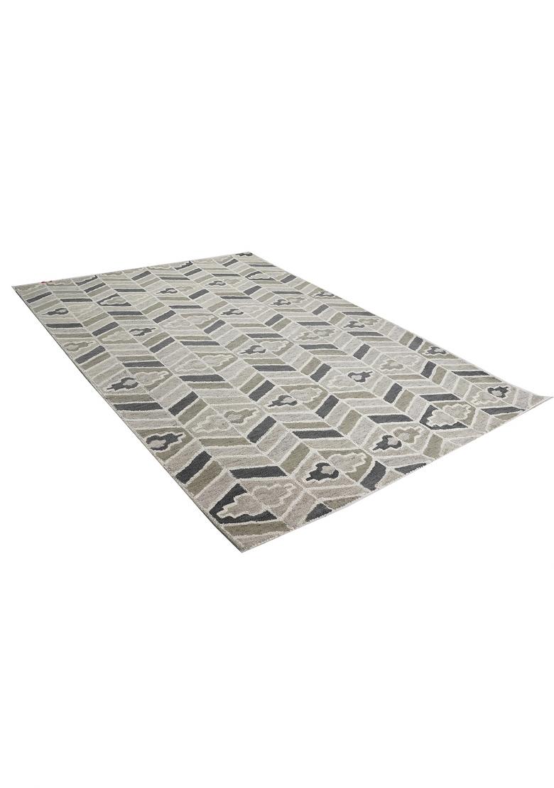 Saffron Rugs Hand Tufted Silver Geometric Transitional Rectangular Wool Area Rug - Indya