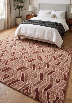 Saffron Rugs Hand Tufted Blush Pink Geometric Transitional Rectangular Wool Area Rug