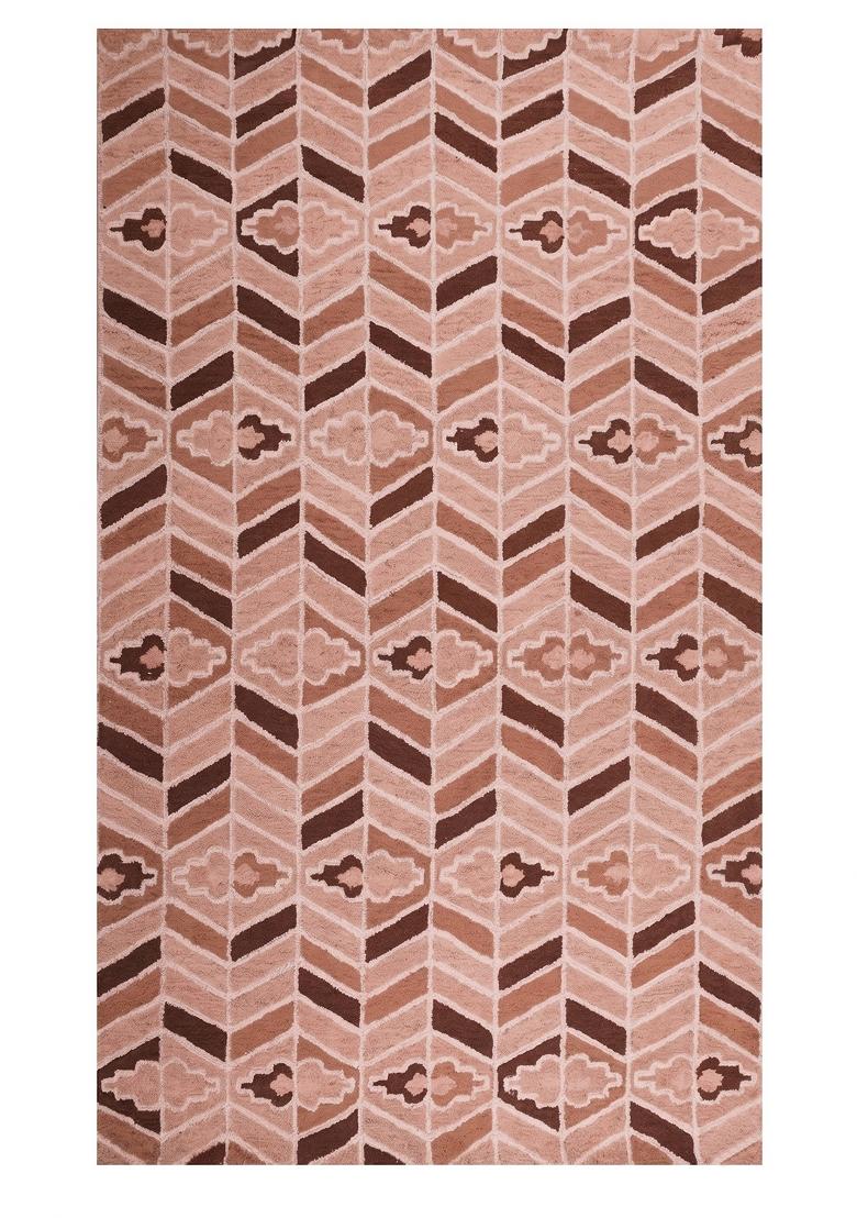 Saffron Rugs Hand Tufted Blush Pink Geometric Transitional Rectangular Wool Area Rug - Indya