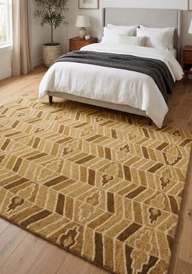 Saffron Rugs Hand Tufted Gold Geometric Transitional Rectangular Wool Area Rug