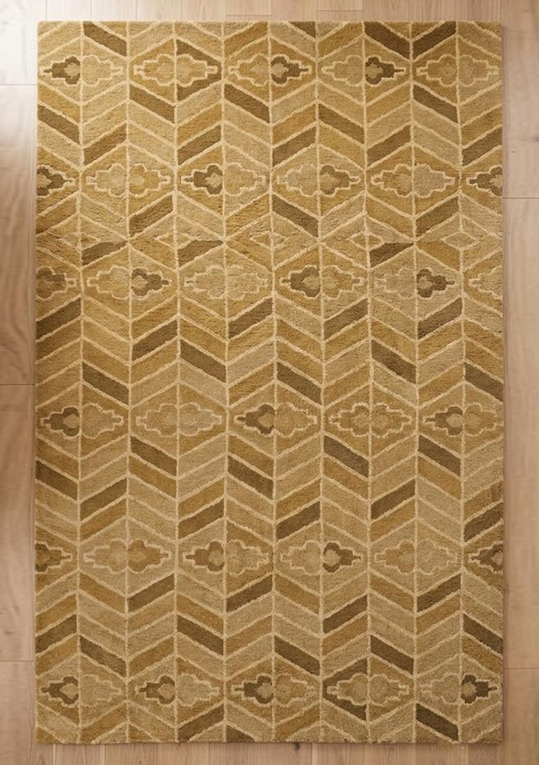 Saffron Rugs Hand Tufted Gold Geometric Transitional Rectangular Wool Area Rug - Indya
