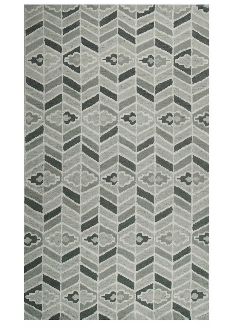 Saffron Rugs Hand Tufted Light Grey Geometric Transitional Rectangular Wool Area Rug - Indya