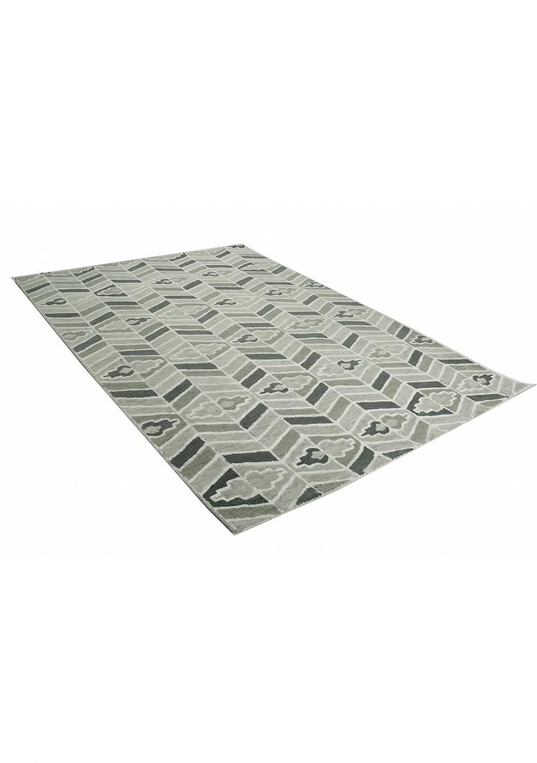 Saffron Rugs Hand Tufted Light Grey Geometric Transitional Rectangular Wool Area Rug - Indya