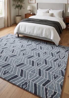Saffron Rugs Hand Tufted Blue Grey Geometric Transitional Rectangular Wool Area Rug