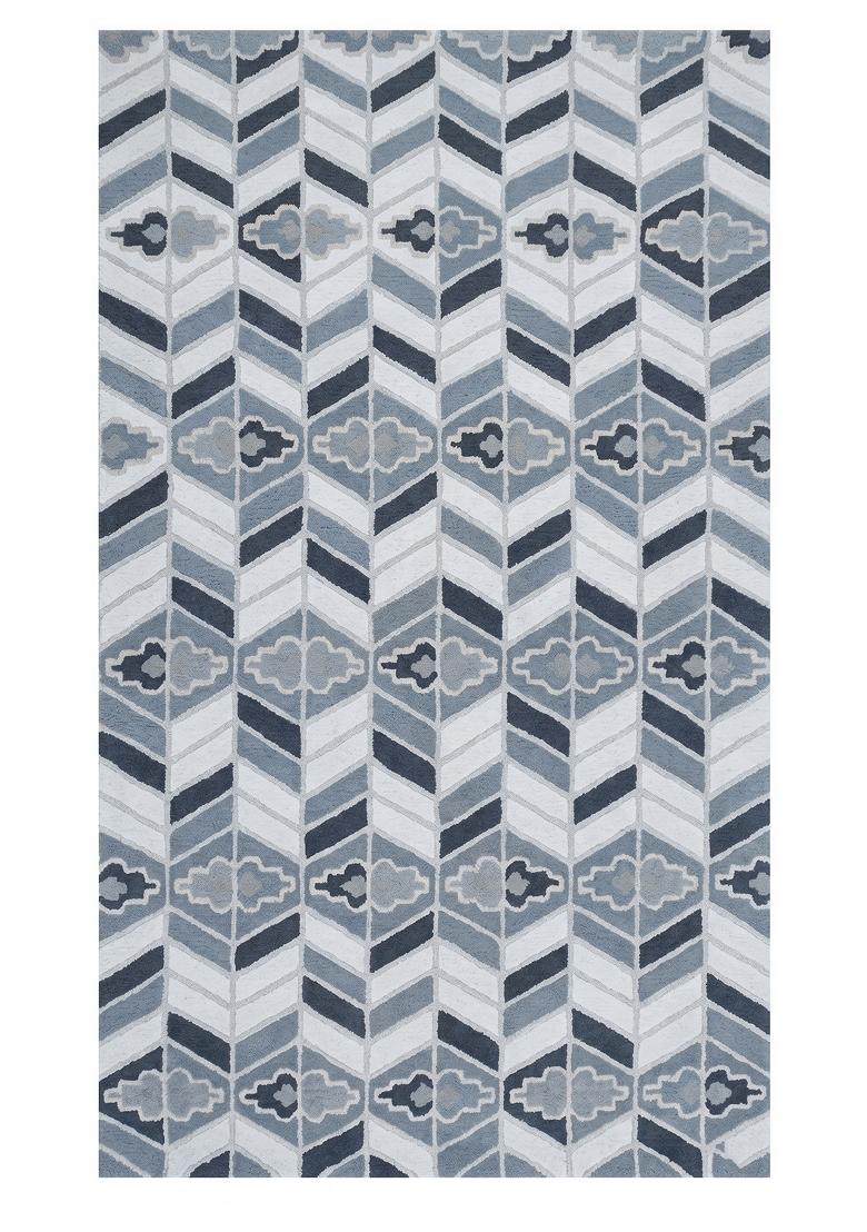 Saffron Rugs Hand Tufted Blue Grey Geometric Transitional Rectangular Wool Area Rug - Indya