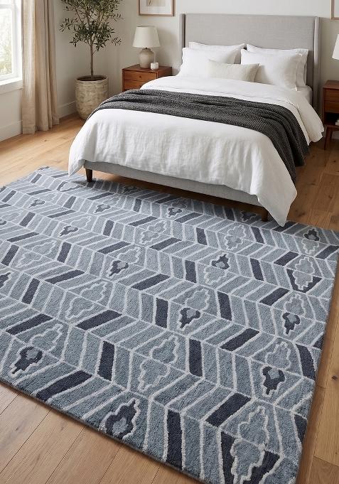 Saffron Rugs Hand Tufted Blue Grey Geometric Transitional Rectangular Wool Area Rug