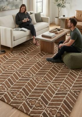 Saffron Rugs Hand Tufted Brown Geometric Transitional Rectangular Wool Area Rug