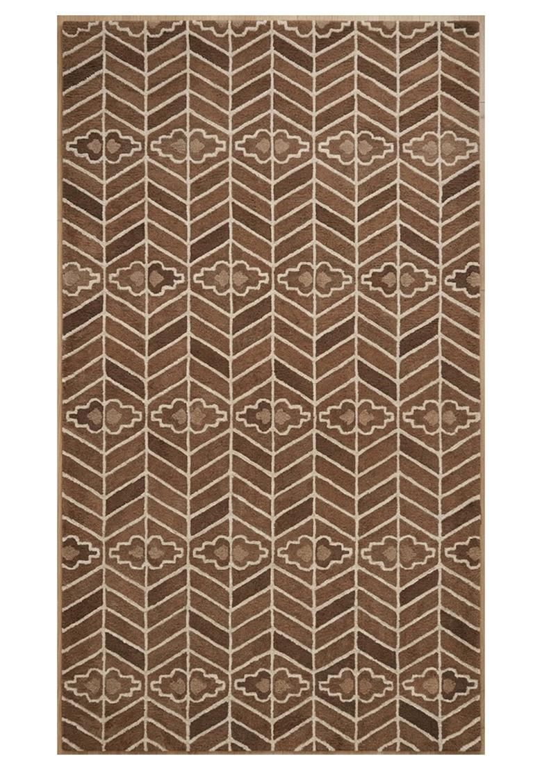 Saffron Rugs Hand Tufted Brown Geometric Transitional Rectangular Wool Area Rug - Indya