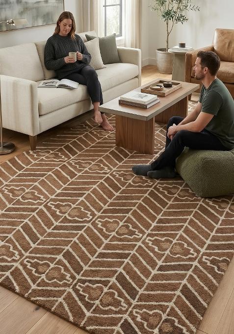 Saffron Rugs Hand Tufted Brown Geometric Transitional Rectangular Wool Area Rug