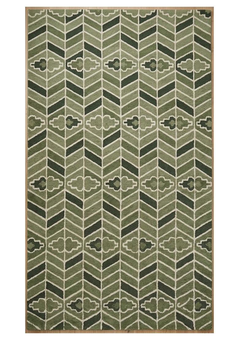 Saffron Rugs Hand Tufted Green Geometric Transitional Rectangular Wool Area Rug - Indya