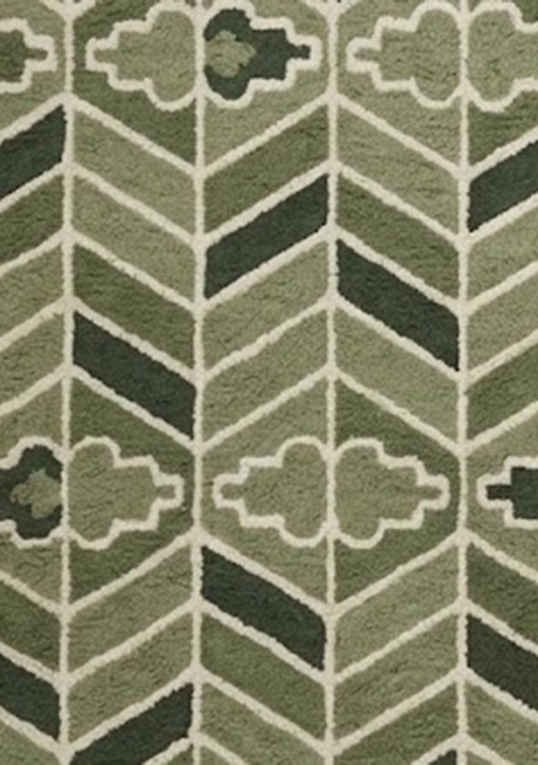 Saffron Rugs Hand Tufted Green Geometric Transitional Rectangular Wool Area Rug - Indya