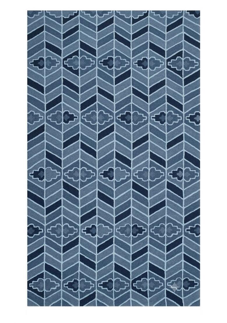 Saffron Rugs Hand Tufted Steel Blue Geometric Contemporary Rectangular Wool Area Rug - Indya