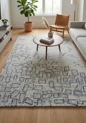 Saffron Rugs Hand Tufted Light Grey Blue Geometric Contemporary Rectangular Wool Area Rug