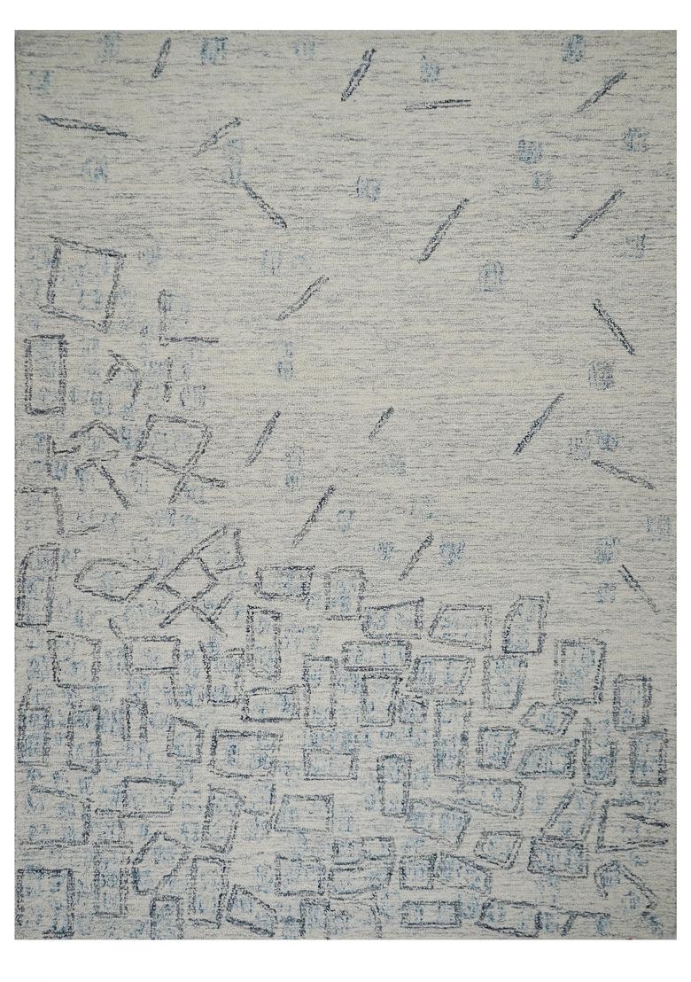 Saffron Rugs Hand Tufted Light Grey Blue Geometric Contemporary Rectangular Wool Area Rug - Indya