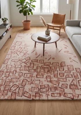 Saffron Rugs Hand Tufted Blush Pink Geometric Contemporary Rectangular Wool Area Rug
