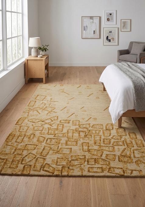 Saffron Rugs Hand Tufted Beige Geometric Contemporary Rectangular Wool Area Rug