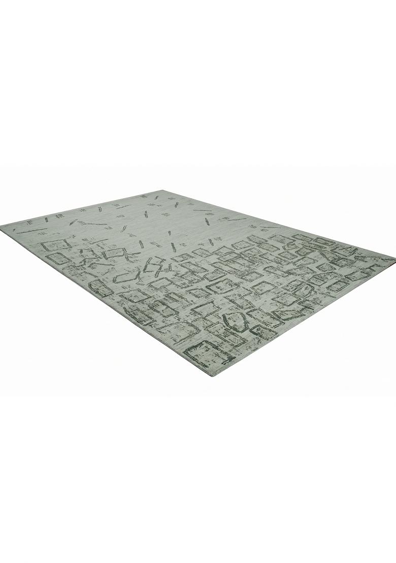 Saffron Rugs Hand Tufted Sage Green Geometric Contemporary Rectangular Wool Area Rug - Indya