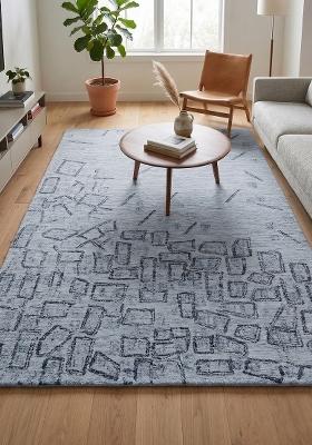 Saffron Rugs Hand Tufted Light Blue Geometric Contemporary Rectangular Wool Area Rug