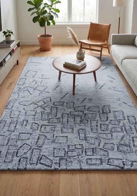 Saffron Rugs Hand Tufted Light Blue Geometric Contemporary Rectangular Wool Area Rug