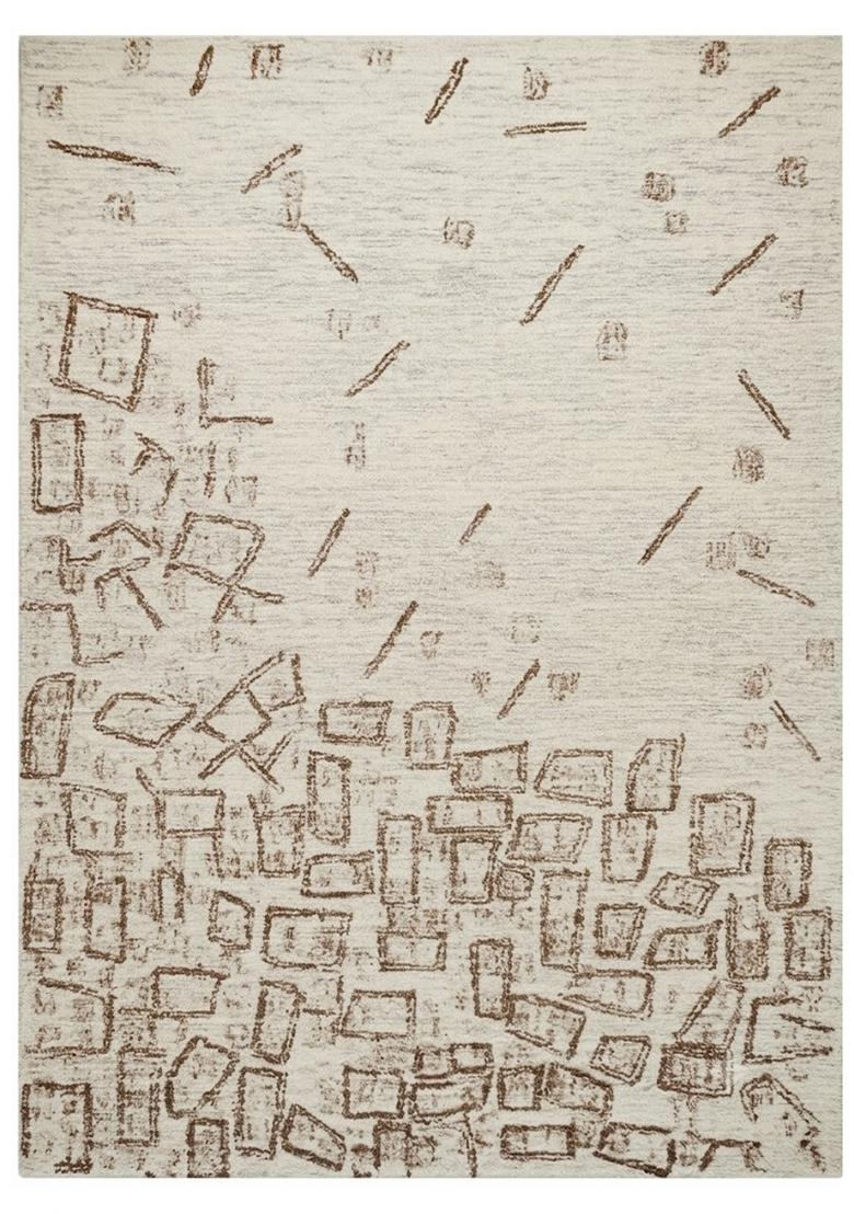Saffron Rugs Hand Tufted Cream with Brown Geometric Contemporary Rectangular Wool Area Rug - Indya