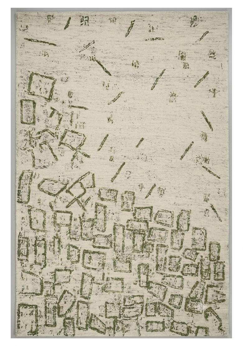 Saffron Rugs Hand Tufted Cream Olive Green Geometric Contemporary Rectangular Wool Area Rug - Indya