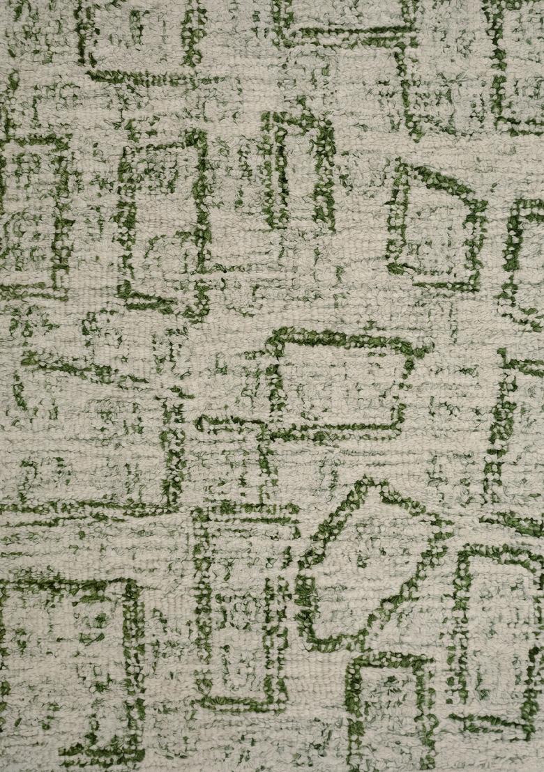 Saffron Rugs Hand Tufted Cream Olive Green Geometric Contemporary Rectangular Wool Area Rug - Indya