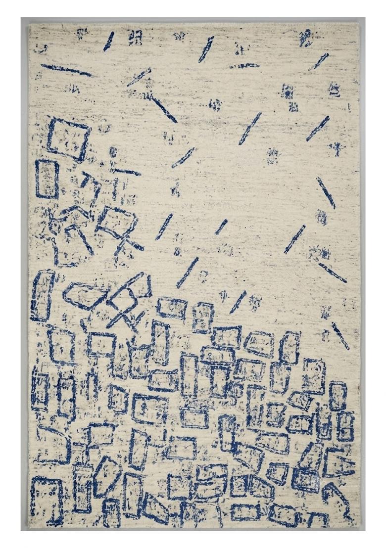 Saffron Rugs Hand Tufted Cream Blue Geometric Contemporary Rectangular Wool Area Rug - Indya