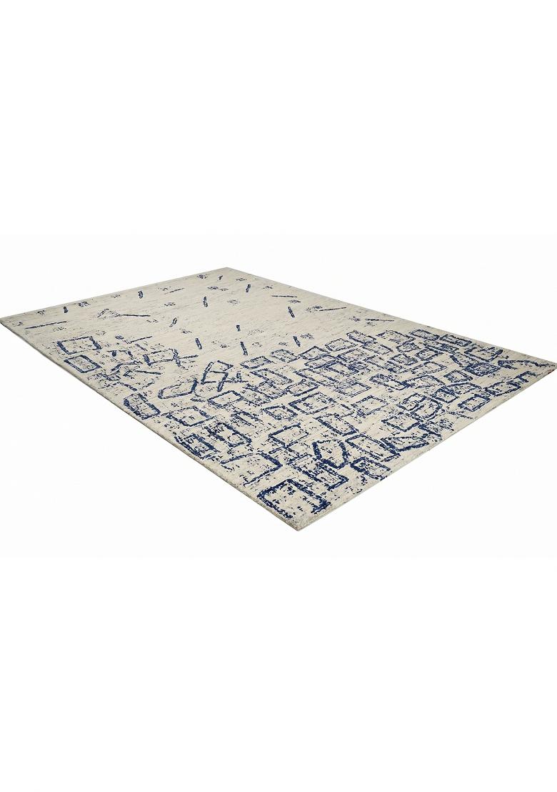 Saffron Rugs Hand Tufted Cream Blue Geometric Contemporary Rectangular Wool Area Rug - Indya