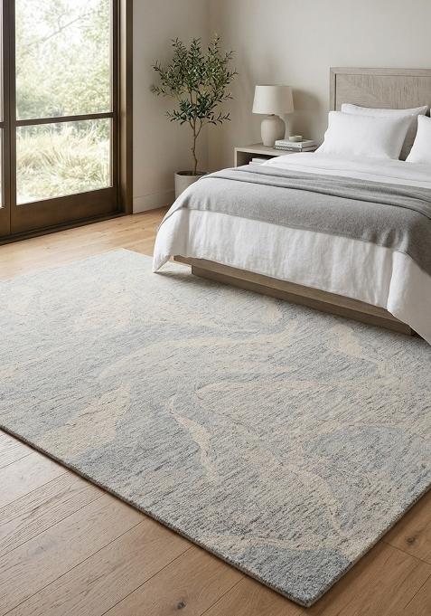 Saffron Rugs Hand Tufted Light Grey Floral Contemporary Rectangular Wool Area Rug