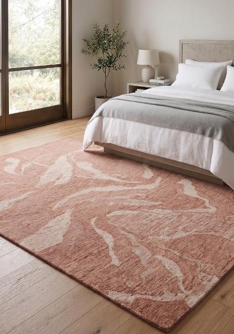 Saffron Rugs Hand Tufted Terracotta Floral Contemporary Rectangular Wool Area Rug