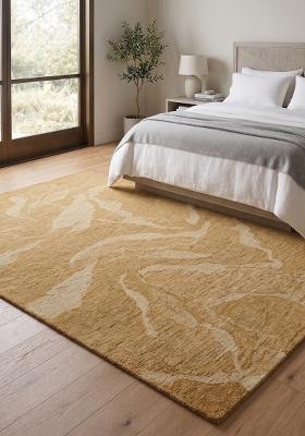 Saffron Rugs Hand Tufted Golden Yellow Marble Contemporary Rectangular Wool Area Rug