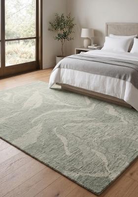 Saffron Rugs Hand Tufted Grey Green Floral Contemporary Rectangular Wool Area Rug