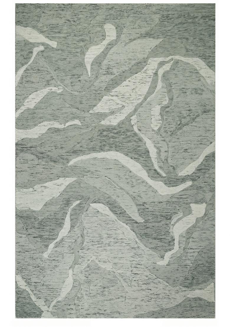 Saffron Rugs Hand Tufted Grey Green Floral Contemporary Rectangular Wool Area Rug - Indya