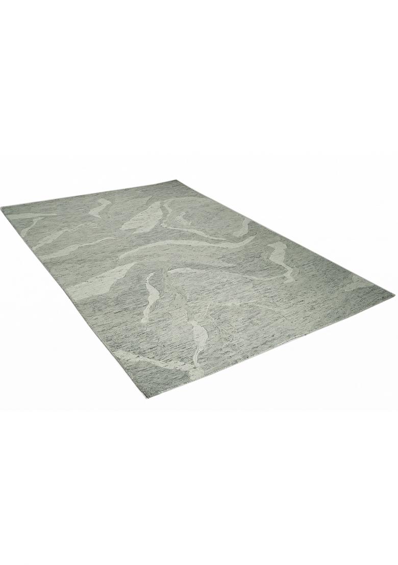 Saffron Rugs Hand Tufted Grey Green Floral Contemporary Rectangular Wool Area Rug - Indya