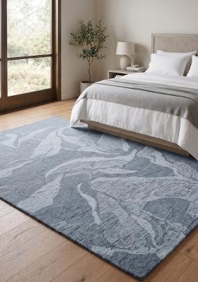 Saffron Rugs Hand Tufted Blue Grey Floral Contemporary Rectangular Wool Area Rug