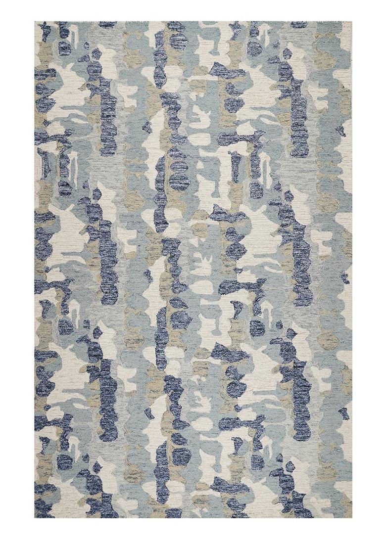 Saffron Rugs Hand Tufted Blue Multi Camouflage Contemporary Rectangular Wool Area Rug - Indya