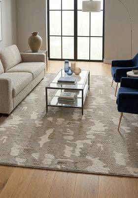 Saffron Rugs Hand Tufted Taupe Camouflage Contemporary Rectangular Wool Area Rug