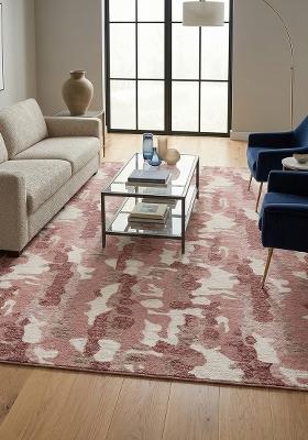 Saffron Rugs Hand Tufted Dusty Rose Camouflage Contemporary Rectangular Wool Area Rug