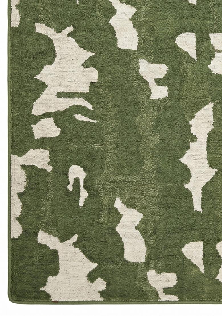 Saffron Rugs Hand Tufted Olive Green Camouflage Contemporary Rectangular Wool Area Rug - Indya