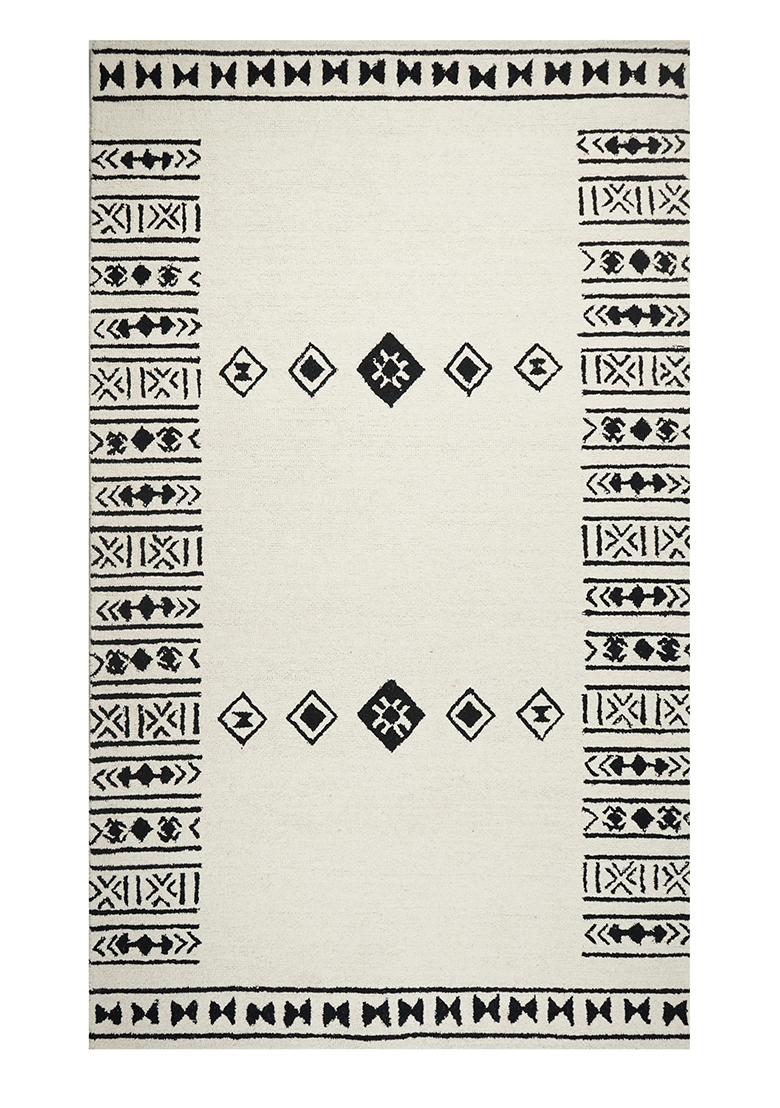 Saffron Rugs Hand Tufted Ivory Geometric Bohemian Rectangular Wool Area Rug - Indya