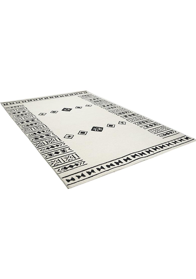 Saffron Rugs Hand Tufted Ivory Geometric Bohemian Rectangular Wool Area Rug - Indya