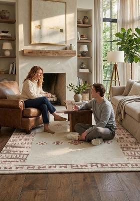 Saffron Rugs Hand Tufted Ivory Geometric Bohemian Rectangular Wool Area Rug