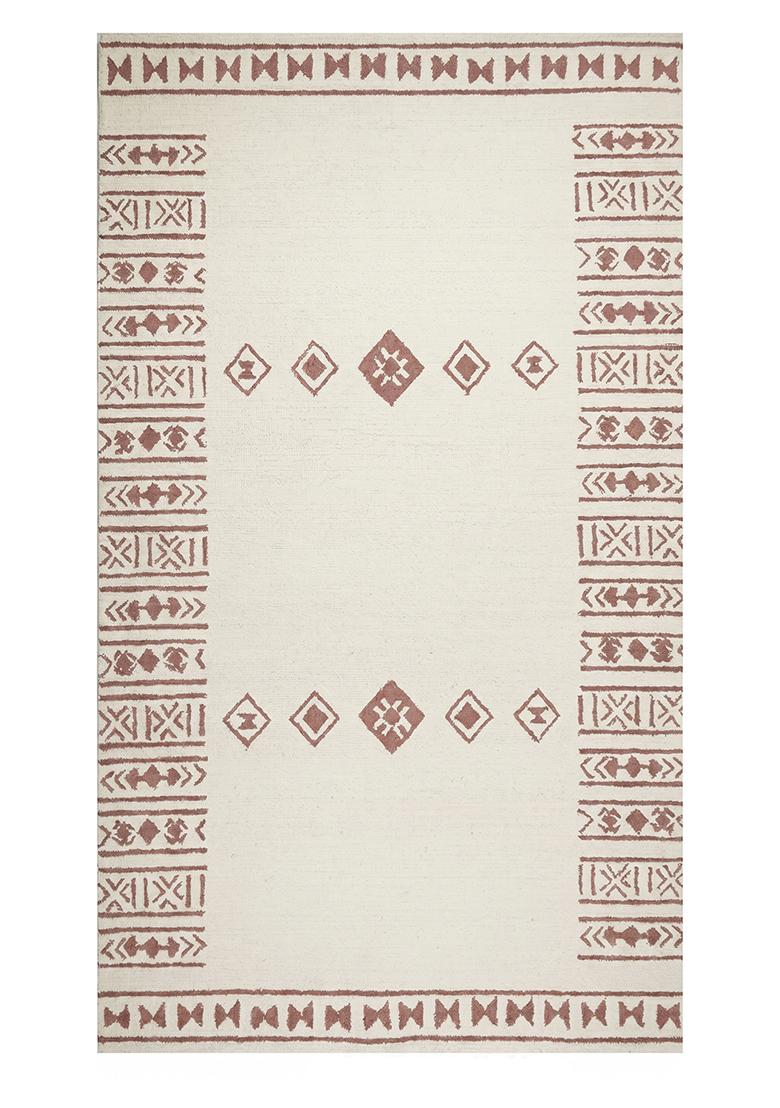 Saffron Rugs Hand Tufted Ivory Geometric Bohemian Rectangular Wool Area Rug - Indya