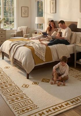 Saffron Rugs Hand Tufted Ivory Geometric Bohemian Rectangular Wool Area Rug