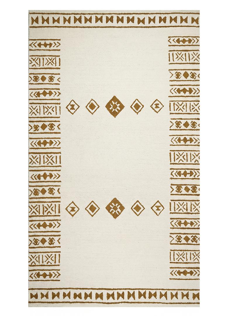 Saffron Rugs Hand Tufted Ivory Geometric Bohemian Rectangular Wool Area Rug - Indya