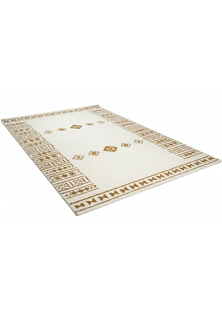 Saffron Rugs Hand Tufted Ivory Geometric Bohemian Rectangular Wool Area Rug - Indya
