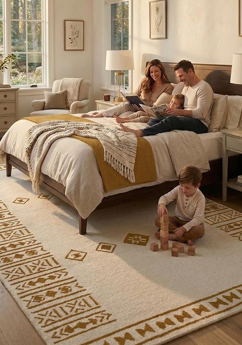 Saffron Rugs Hand Tufted Ivory Geometric Bohemian Rectangular Wool Area Rug