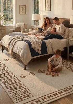 Saffron Rugs Hand Tufted Ivory Geometric Bohemian Rectangular Wool Area Rug