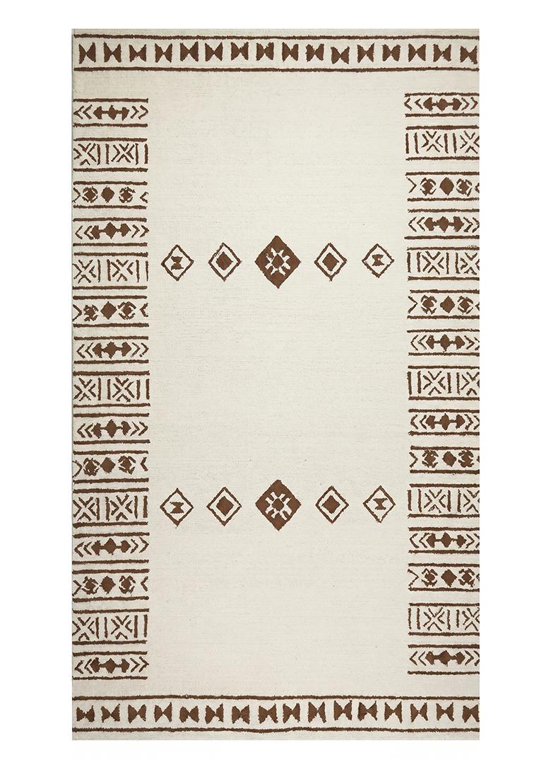 Saffron Rugs Hand Tufted Ivory Geometric Bohemian Rectangular Wool Area Rug - Indya