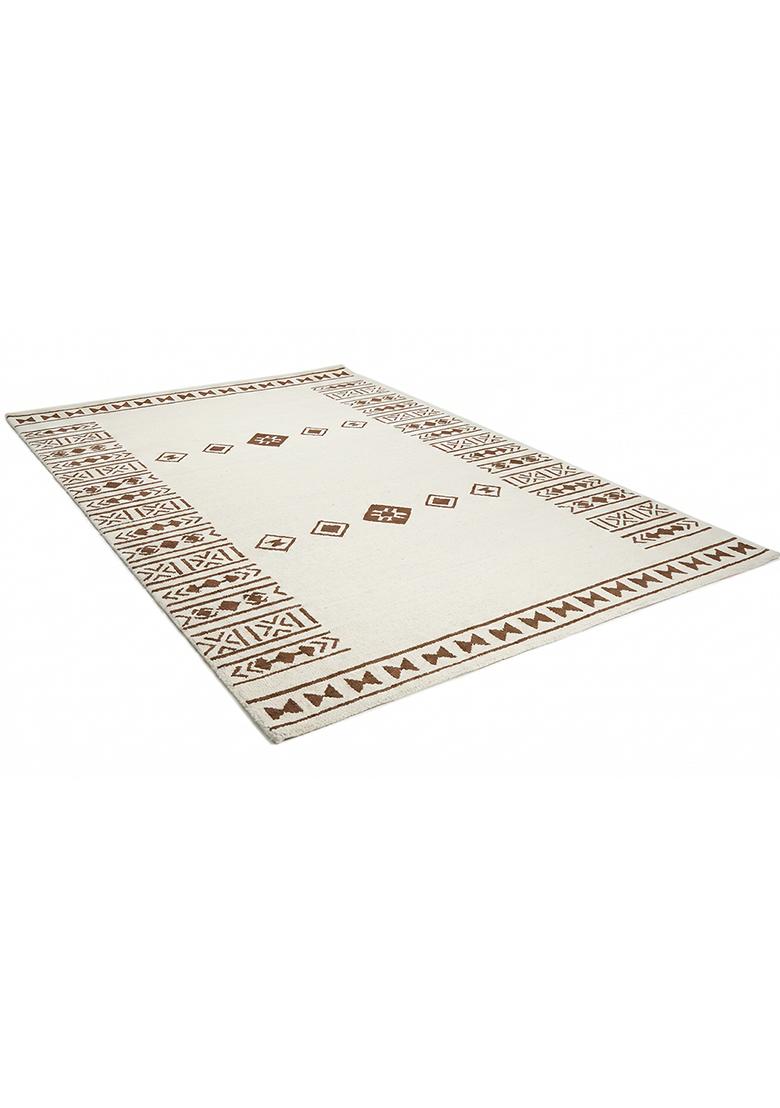 Saffron Rugs Hand Tufted Ivory Geometric Bohemian Rectangular Wool Area Rug - Indya